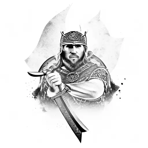 Viking Warrior Holding A Sword And Surrounded By Wolves