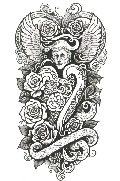 Heart And Angel And Cloud And Roses And Snake