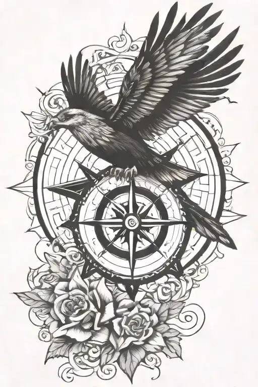 Soaring Hawk Compass Rose Intertwined