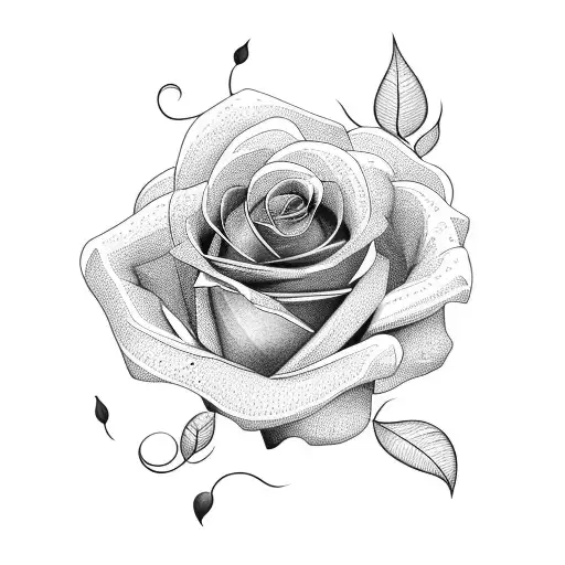 Rose Flower With Stem And Leaves With Minimal Design On Both Ends