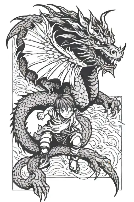 Kid Proteced By Dragon With Open Wings