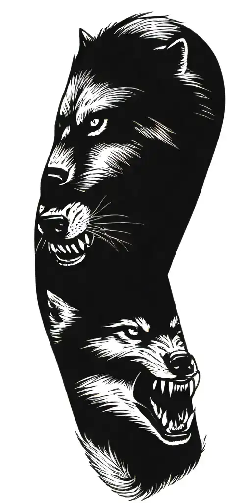 Wolf Snarling At Bear Head Profile Holding