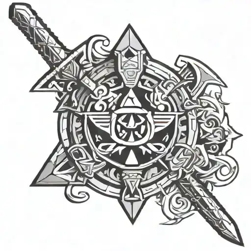 The Legend Of Zelda Master Sword With The Hyrule Shield In Front Combined With The Sheikah Eye