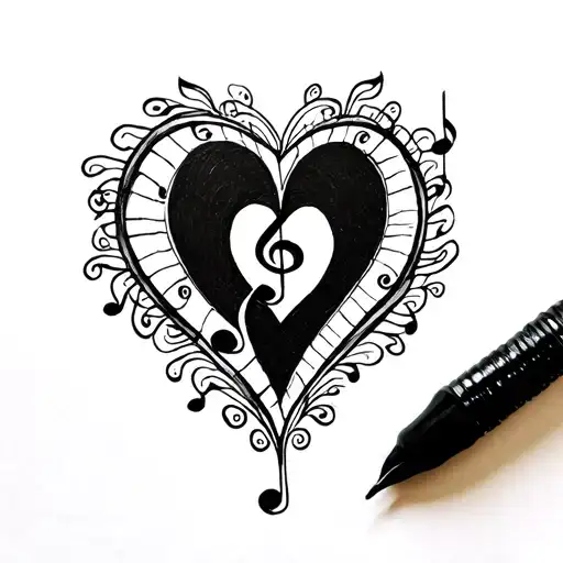 Small Music Tattoos With Heart Surrounded