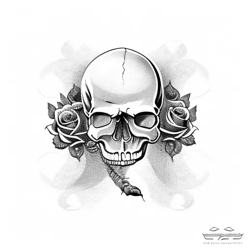 Skull With Roses Wide