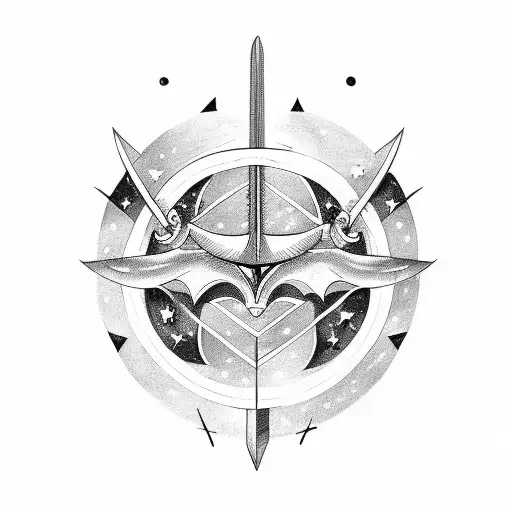 Sword With Taurus And Half Moon And Half Sun And Stars