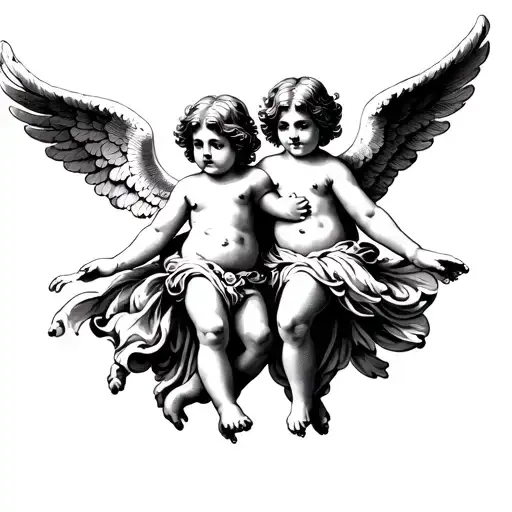 Pair Of Cherub Angels Flying