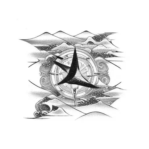 Japanese Wave With Compass And Orca