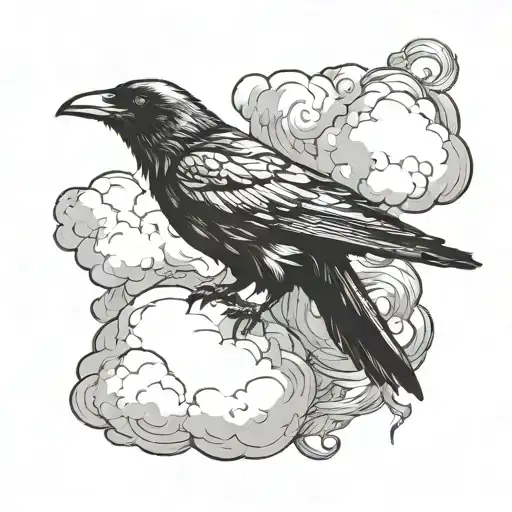 Eerie Crow In Clouds