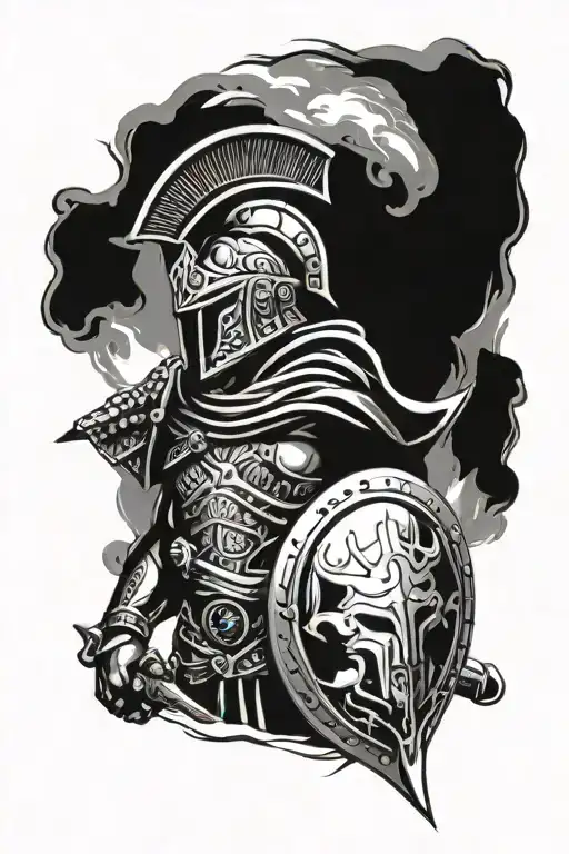 Spartan Warrior Holding Shield