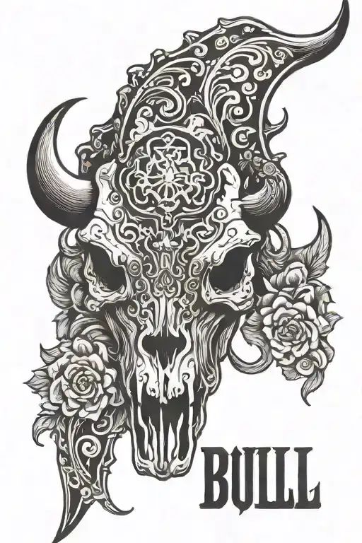 Bull Skull With Western Background Black And White