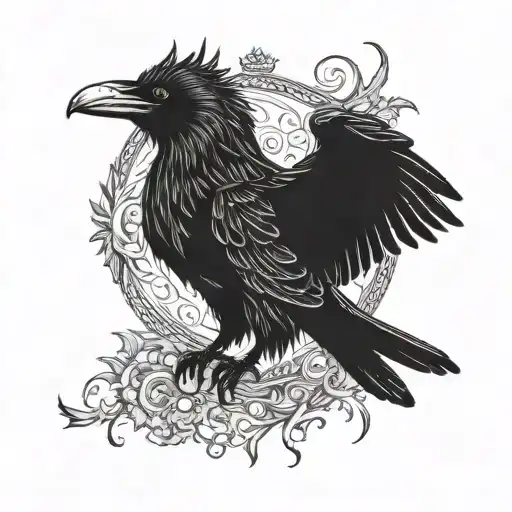 Nordic Raven With Open Wings