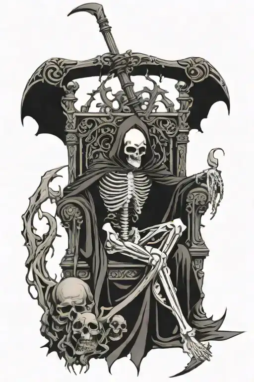 Grim Reaper On A Throne Of Bones With A Massive Scythe