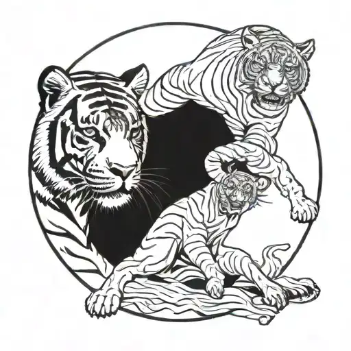 Circular Tattoo Of Tiger Vs Man
