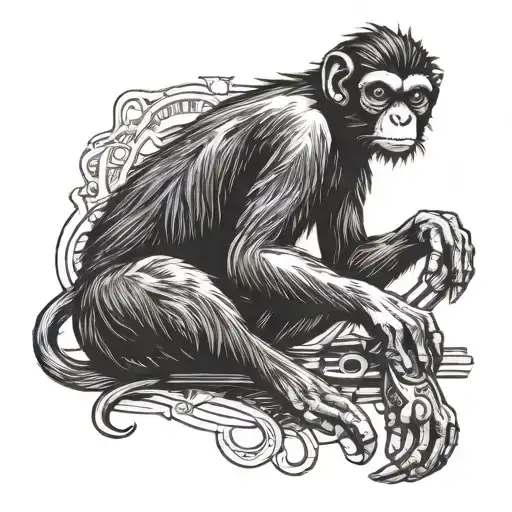 Spider Monkey Holding A Joint One Hand And A Wrench With His Foot