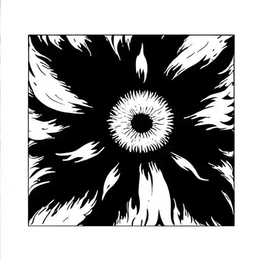 Black Sun With Flares Looking Like Flaming Sunflower With Black Center