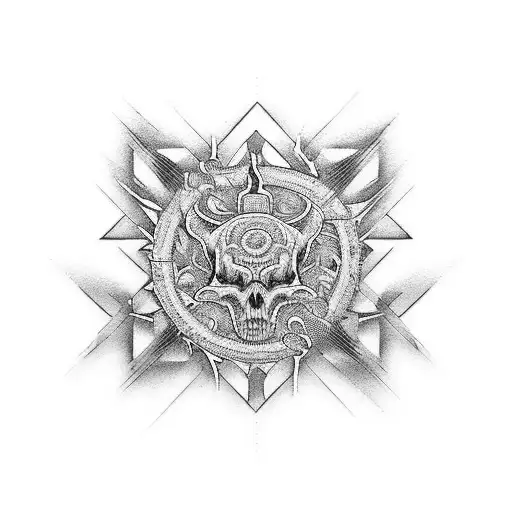 An Intricate And Detailed Tattoo Of A Dj Booth With A Crowd Of Edm Music Lovers In The Background