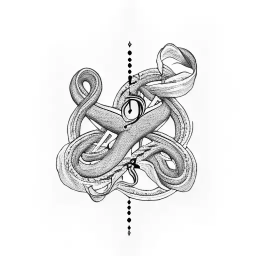 A Detailed Blackwork Tattoo Of A Musical Note Intertwined With A Mountain Range