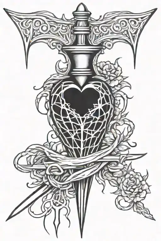 Heart With A Dagger Piercing The Heart With Cobwebs