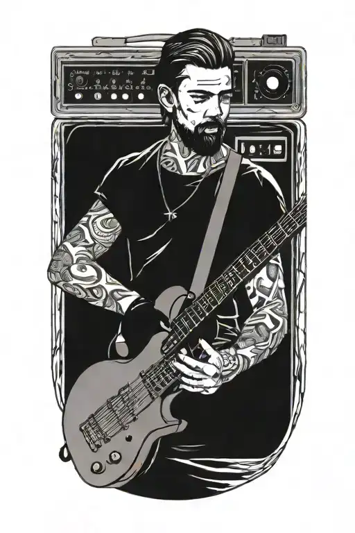 Create A Tattoo With A Tv Show Character Playing A Guitar In A Pixel Art Style