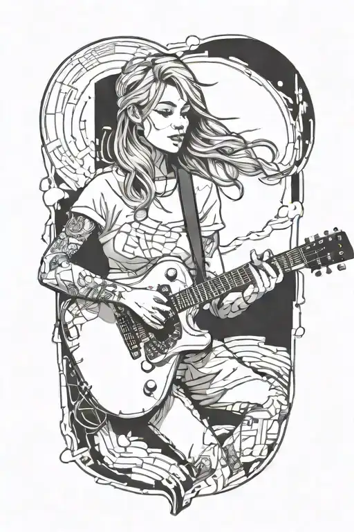 Create A Tattoo With A Girl Playing A Guitar In A Pixel Art Style
