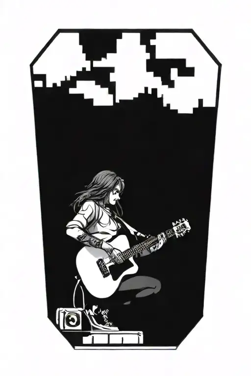 Create A Tattoo With A Girl Playing A Guitar In A Pixel Art Style