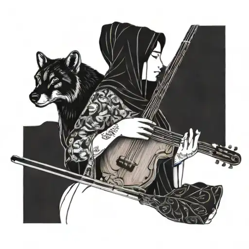Woman With Black Veil Holding Animal Playing Erhu