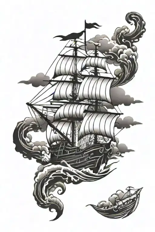 Pirate Ship Sailing Through Stormy Seas