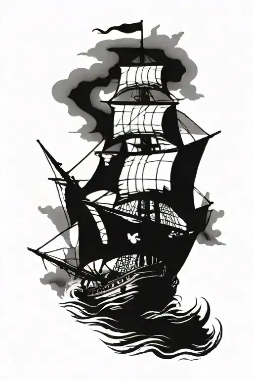 Pirate Ship Sailing Through Stormy Seas