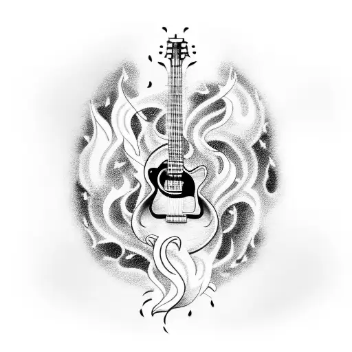 A Guitar Engulfed In Flames With Musical Notes Forming The Smoke