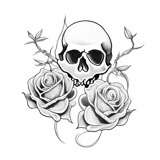 Skull In Middle Of Two Roses