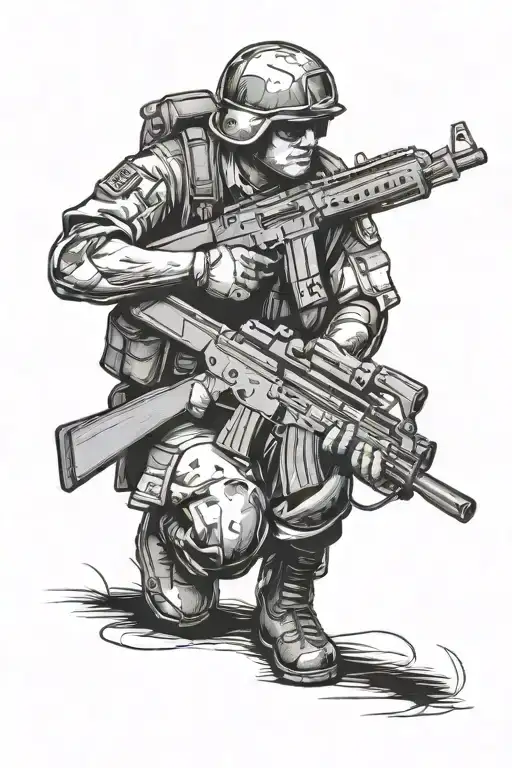 A Russian Soldier Stands With A Machine Gun