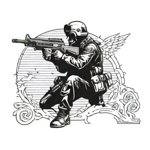 A Soldier Stands With A Machine Gun In His Hands