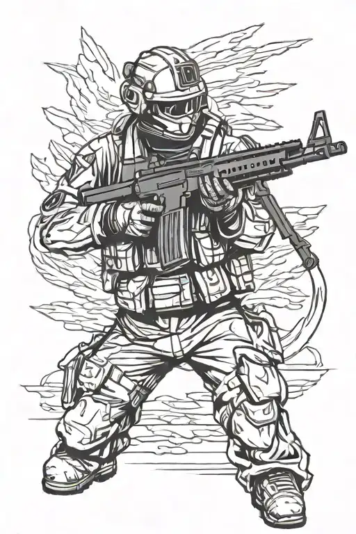 A Soldier Stands And Holds A Machine Gun In His Hands