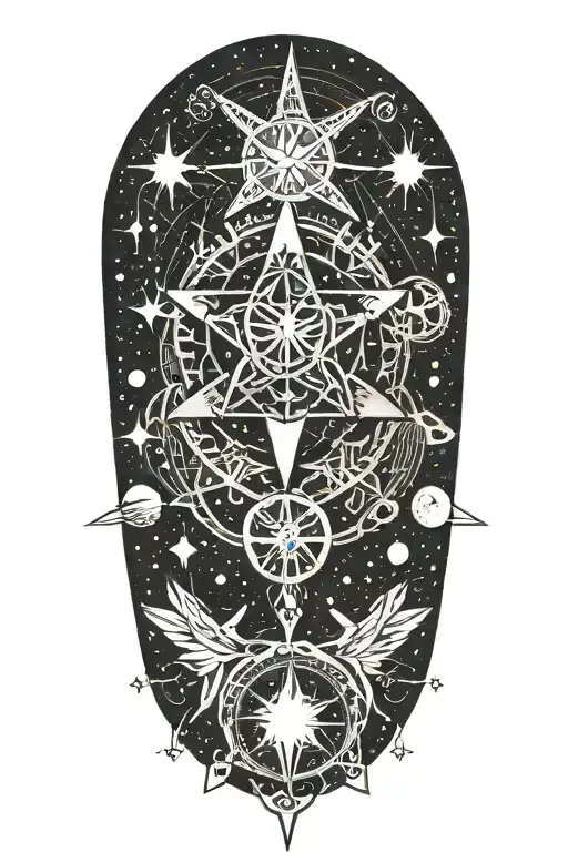 A Tattoo Design Featuring The Pleiades Star System Intertwined With Sumerian Symbols