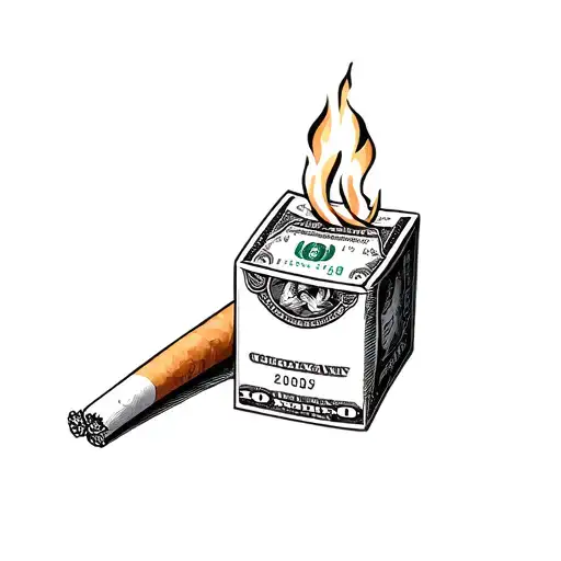 Burning Money In Pack Of Cigarettes