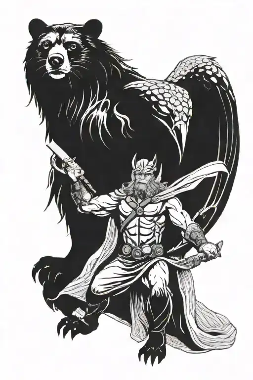 Thor With Bear At The Bottom And A Eagle Over Him