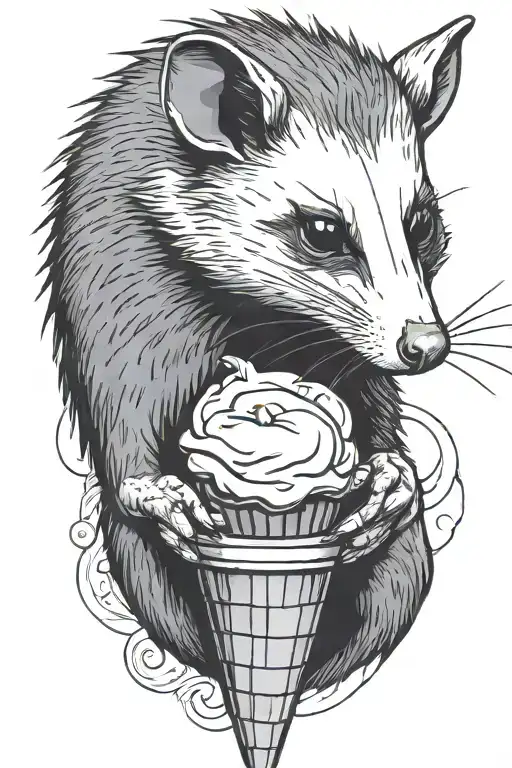 Opossum Eating Ice Cream Cone