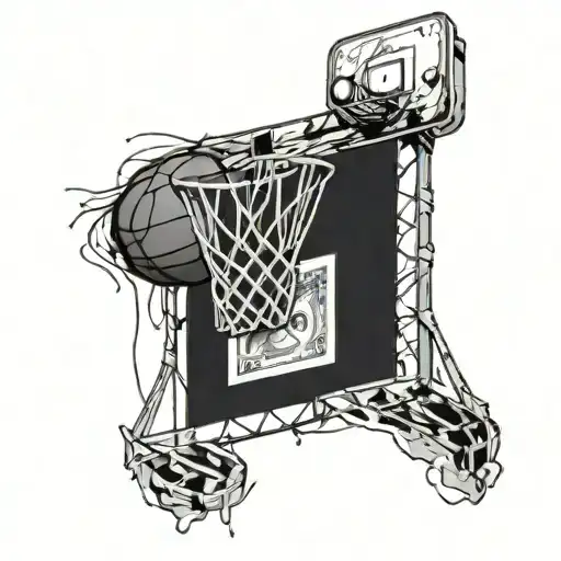 A Basketball Hoop Made Of Gym Equipment With Money As The Net