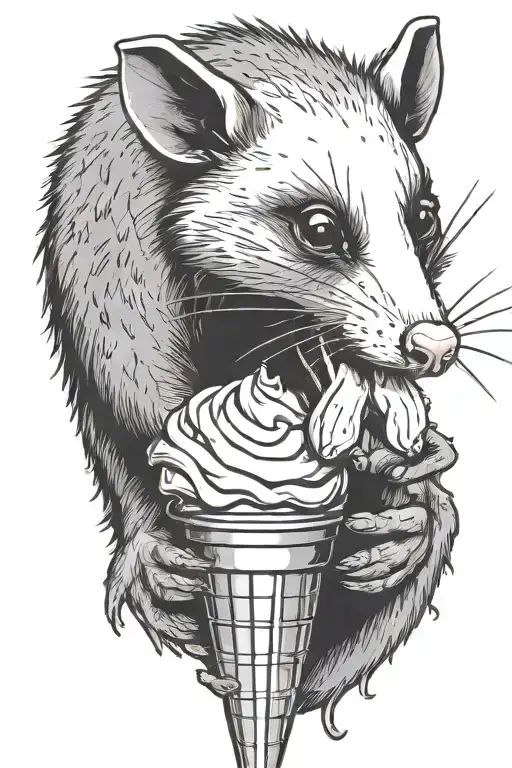 Open Mouth Opossum Eating Ice Cream Cone