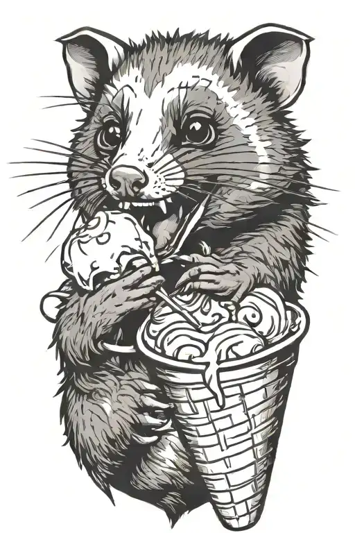 Open Mouth Opossum Eating Ice Cream Cone
