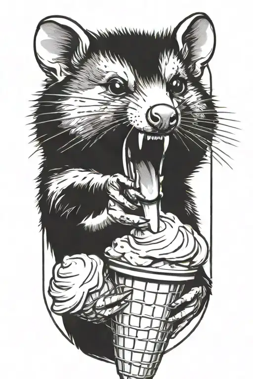 Open Mouth Opossum Eating Ice Cream Cone