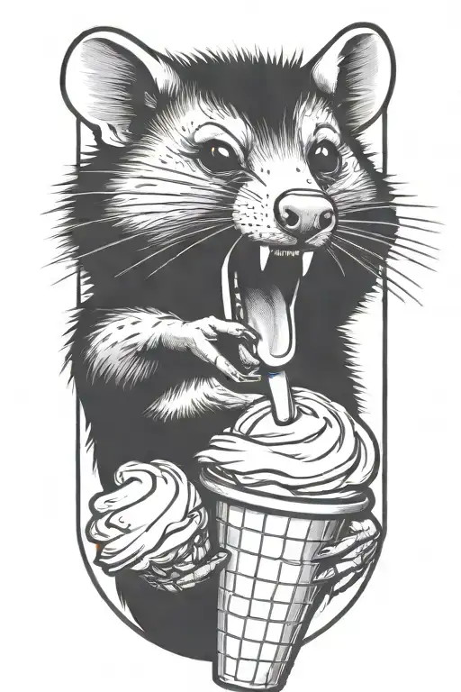 Open Mouth Opossum Eating Ice Cream Cone