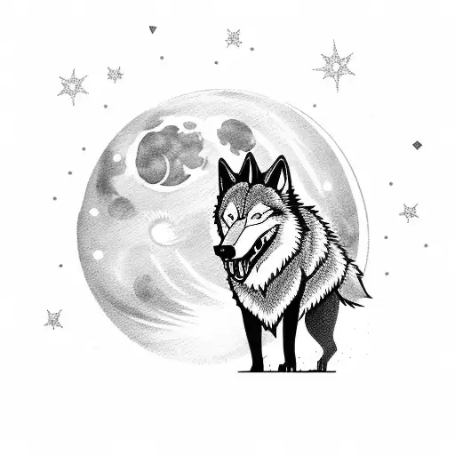 A Fierce Wolf Howling At The Moon While Standing On Top Of A Mountain Peak