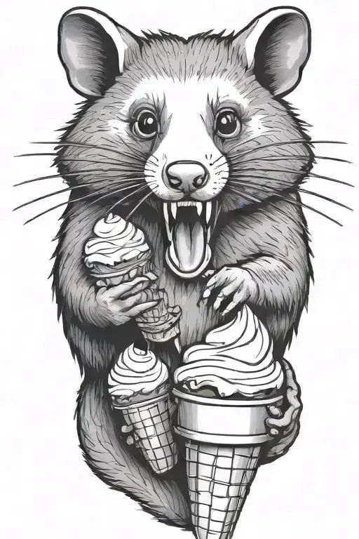 Open Mouth Opossum Eating Ice Cream Cone