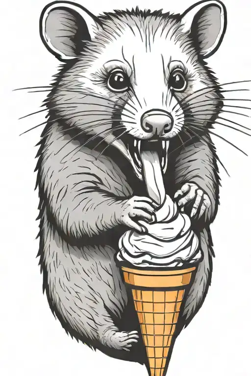 Open Mouth Opossum Eating Ice Cream Cone