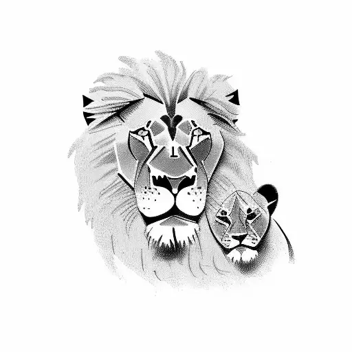 Lion With Cubs In Saharan Africa