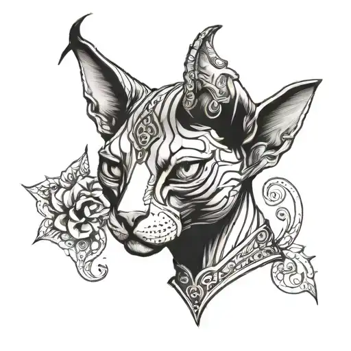 Goth Evil Looking Sphynx Cat With Horns And Shading