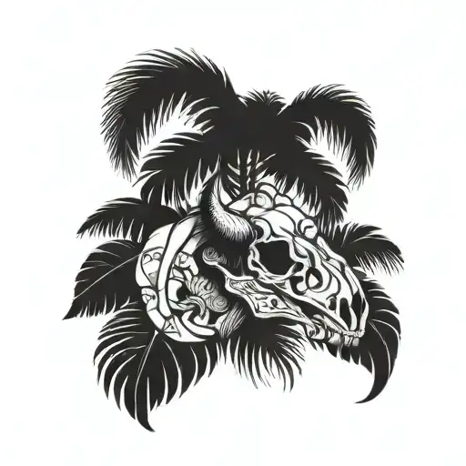 Buffalo Skull With Palm Tree