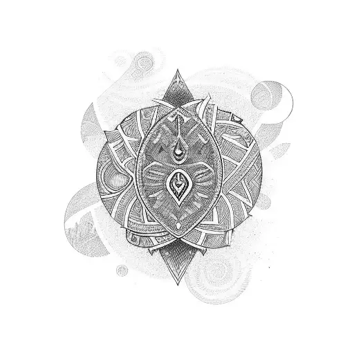 A Tribal Design Incorporating Symbols Of Love And Passion In Blackwork Style